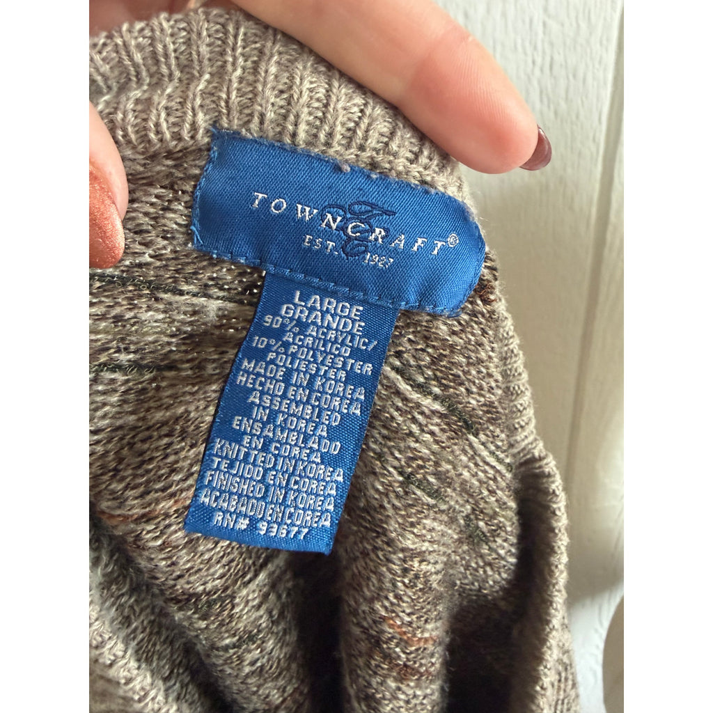 Vintage 90s Towncraft Textured Knit Sweater Size Large Neutral Crewneck
