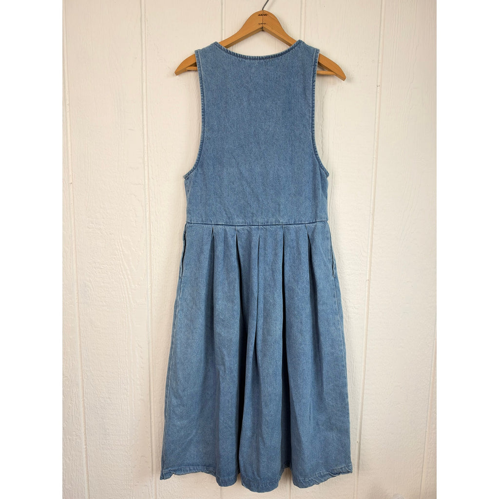 Vintage 90s My Michelle Denim Pinafore Dress Double Breasted Pleated Jumper