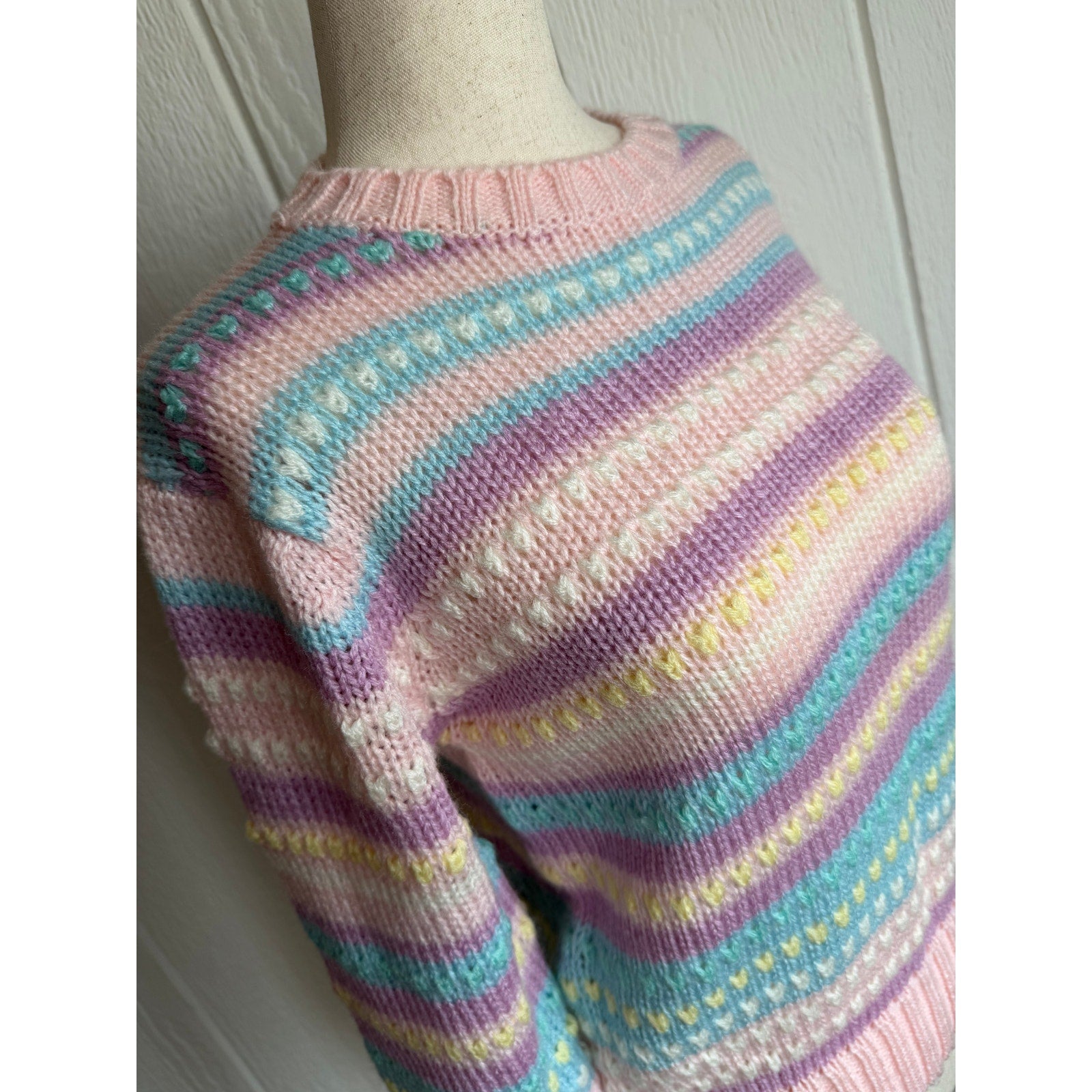 Vintage Pastel Stripe Knit Sweater Textured Cottagecore 90s Medium
