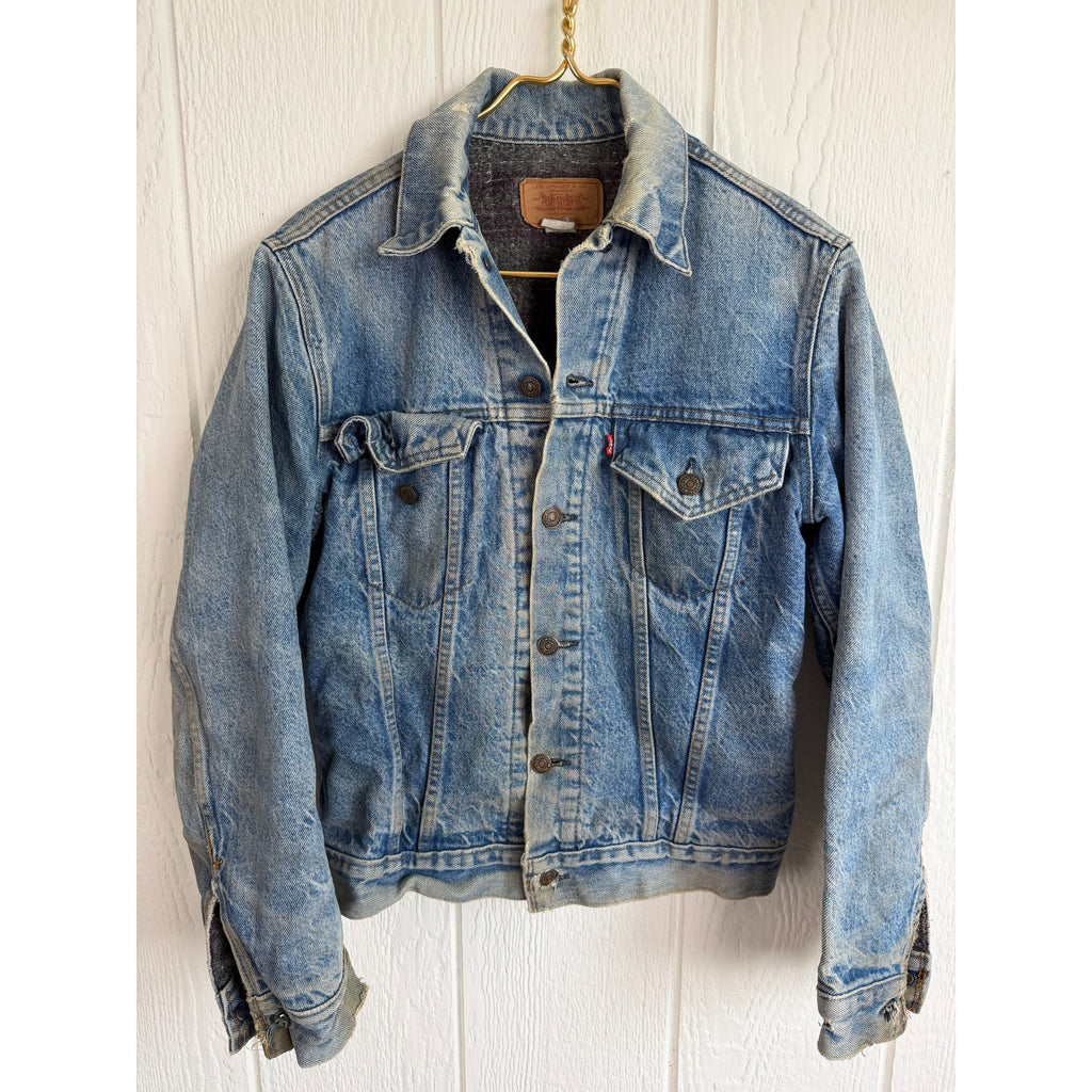 Vintage Levi's 70605 Blanket Lined Denim Trucker Jacket Made USA Distressed