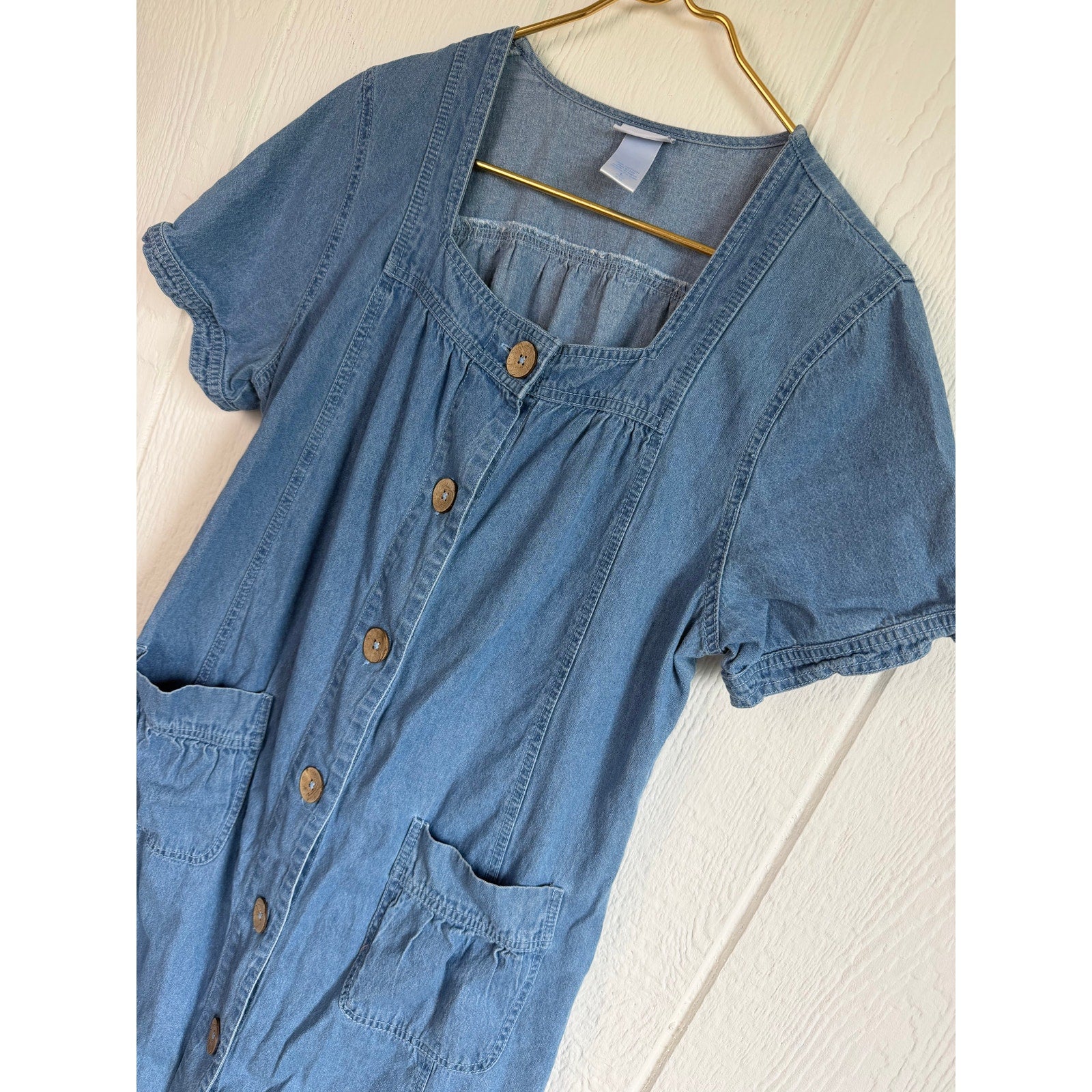 Vintage Vicki Wayne Women's Chambray Button Front Dress Cottagecore, Large 90s