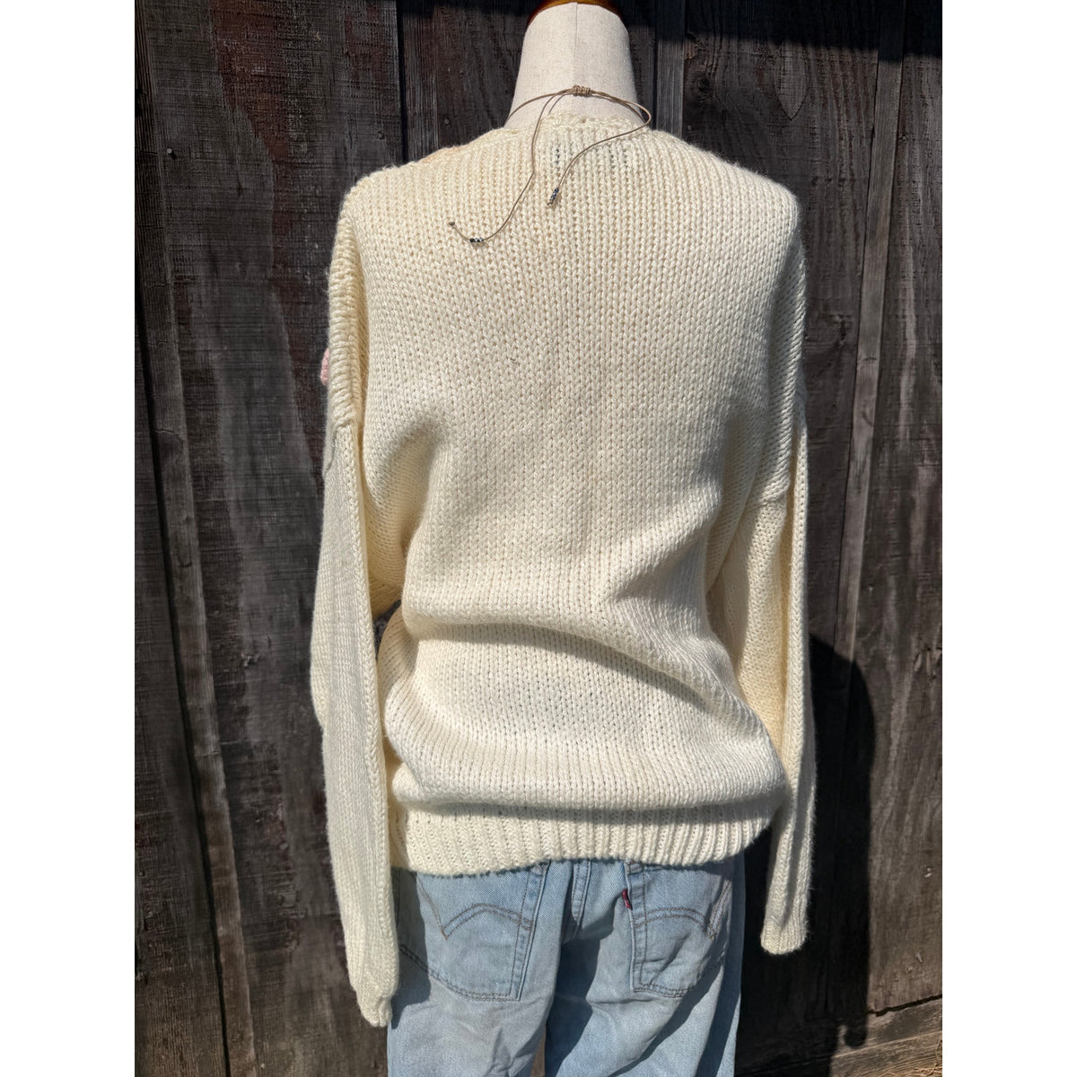 Vintage Hand Knit Floral Embroidered Sweater