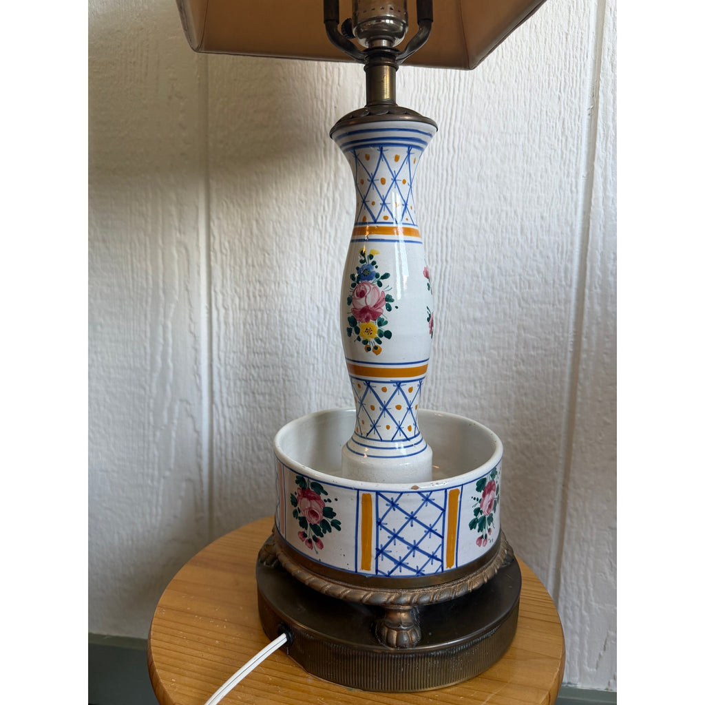Vintage Floral Ceramic Table Lamp French Country Cottage Hand Painted