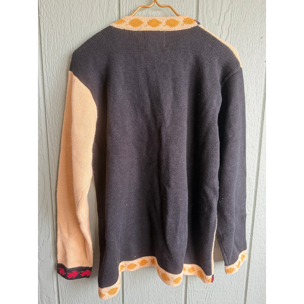 NWT Vintage Storybrook Knits Fall Animal Cardigan Leopard Fox Leaves Sweater L