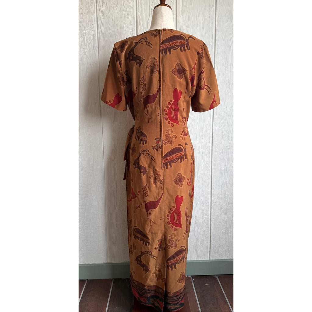 Vintage 90s Sag Harbor Dress Tribal Animal Print Midi Size 8