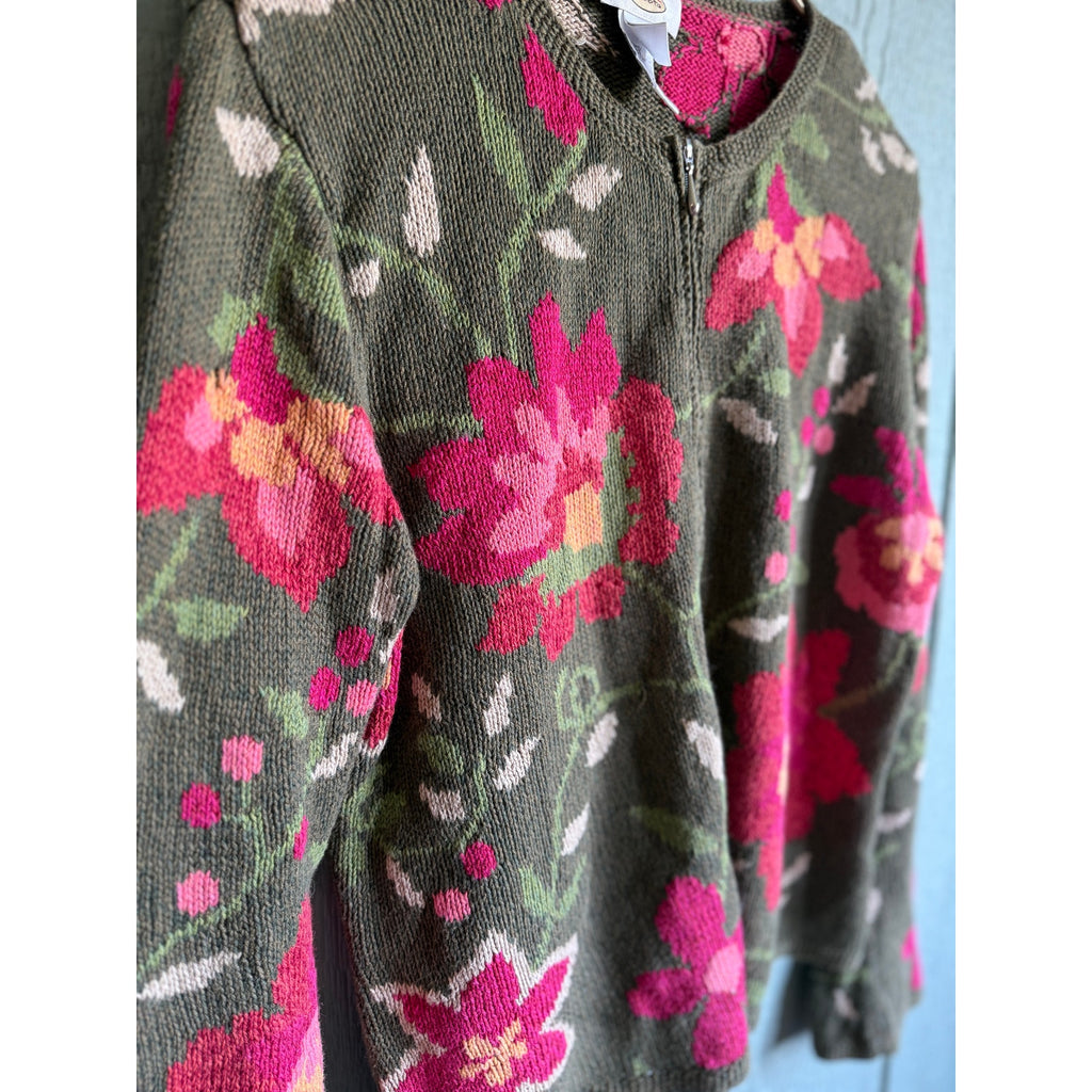 Vintage Floral Spring Knit Cardigan, Large