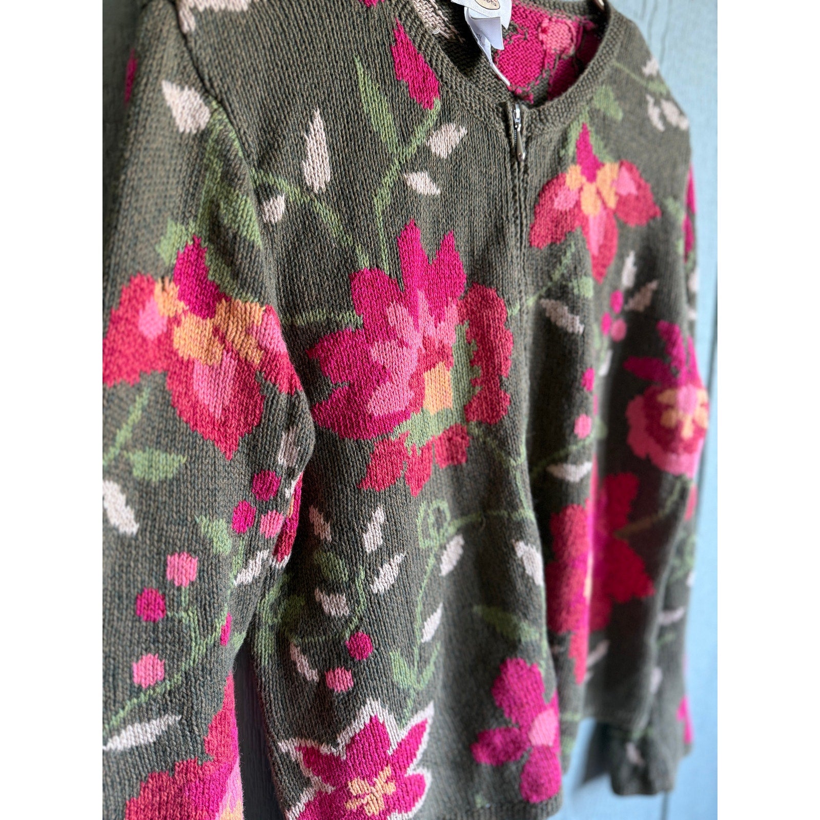 Vintage Floral Spring Knit Cardigan, Large