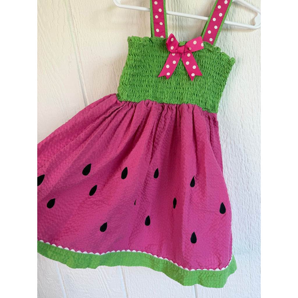 Vintage Rare Editions Girls 4T Watermelon Dress Pink Smocked Summer Sundress