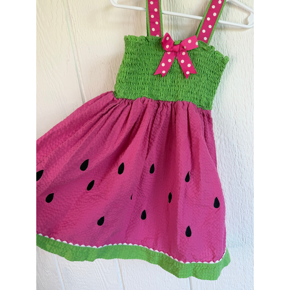 Vintage Rare Editions Girls 4T Watermelon Dress Pink Smocked Summer Sundress