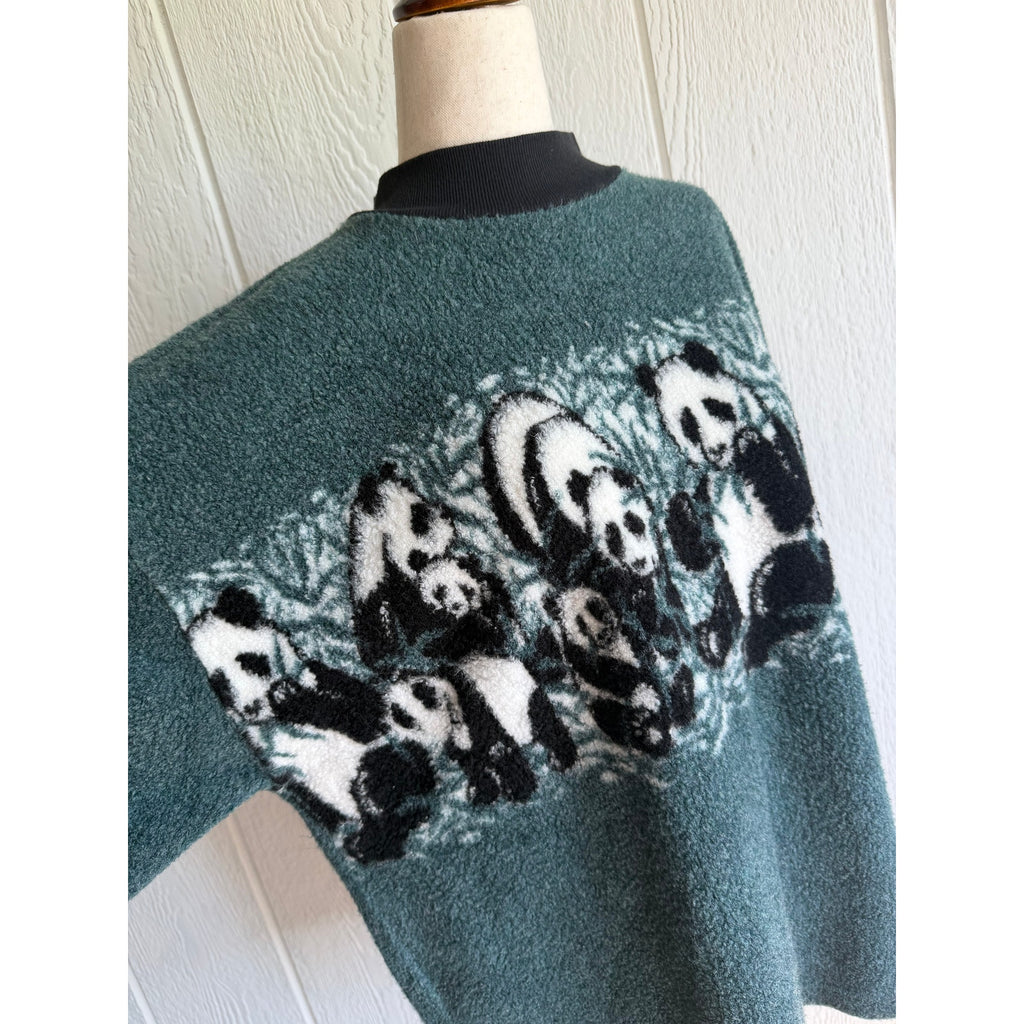 Vintage Panda Fleece Pullover Jacket Green Teddy Fleece 90s