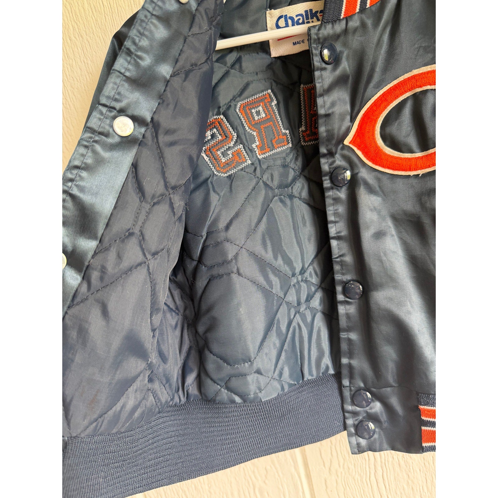 Chicago Bears Vintage Chalk Line Satin Bomber Jacket Made in USA Kids 5