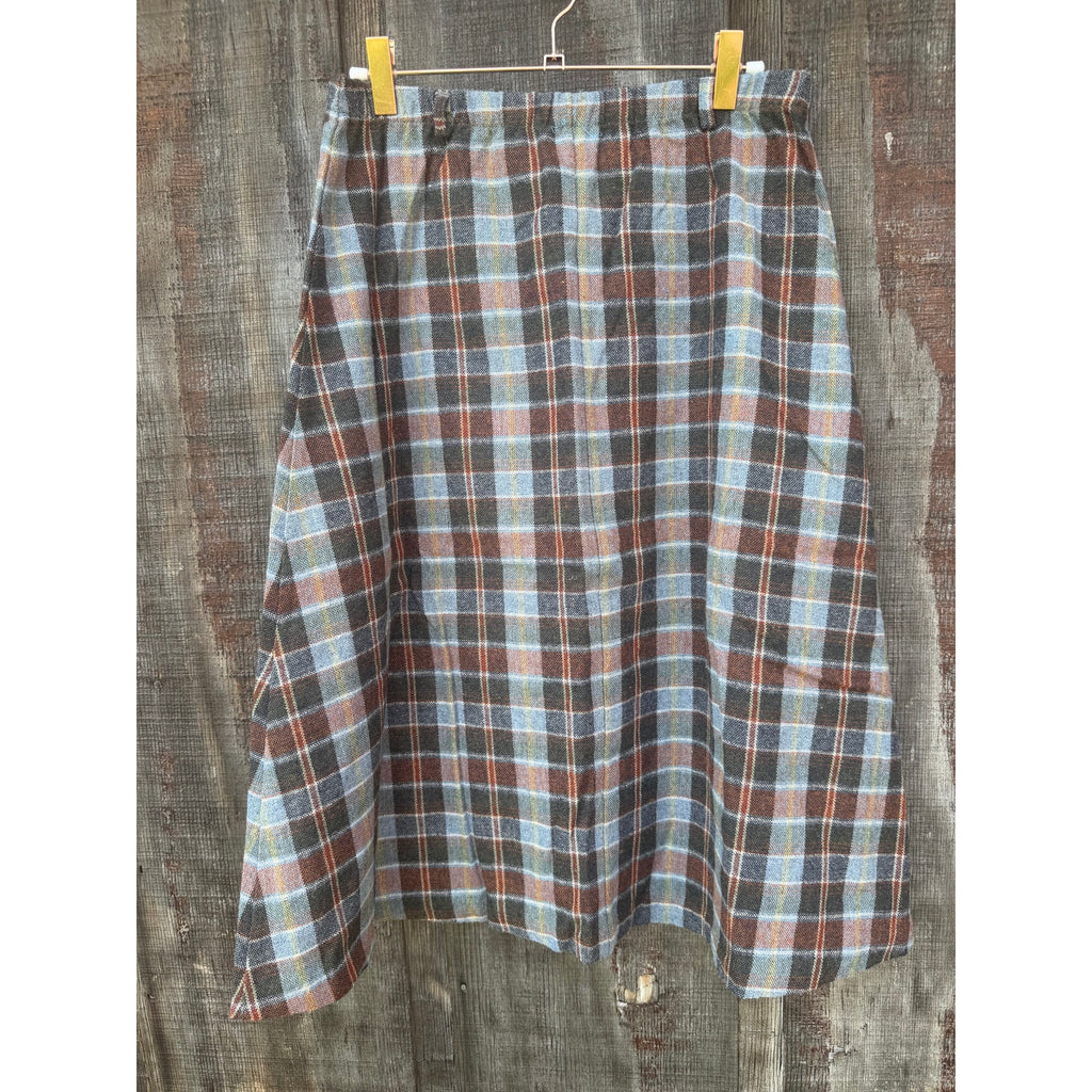 Vintage 90s Plaid Wool Blend Midi High Waist A Line Skirt Size 12