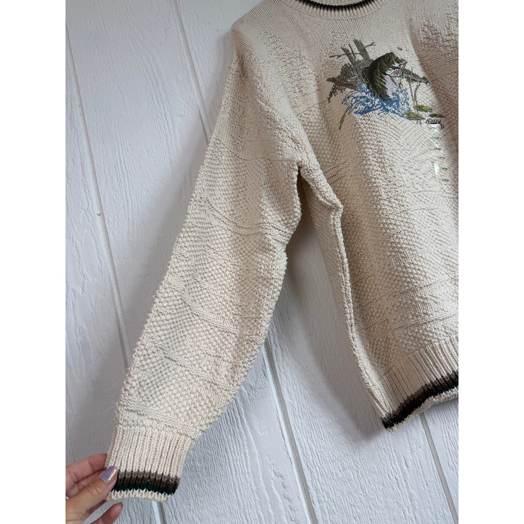 NWT Vintage Shenandoah Sweater Large Largemouth Bass Knit Crewneck Cotton USA