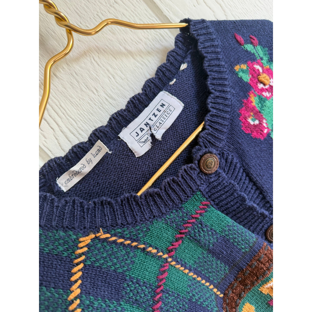 Vintage Cardigan Sweater Embroidered Horse Derby Floral Women’s 90s