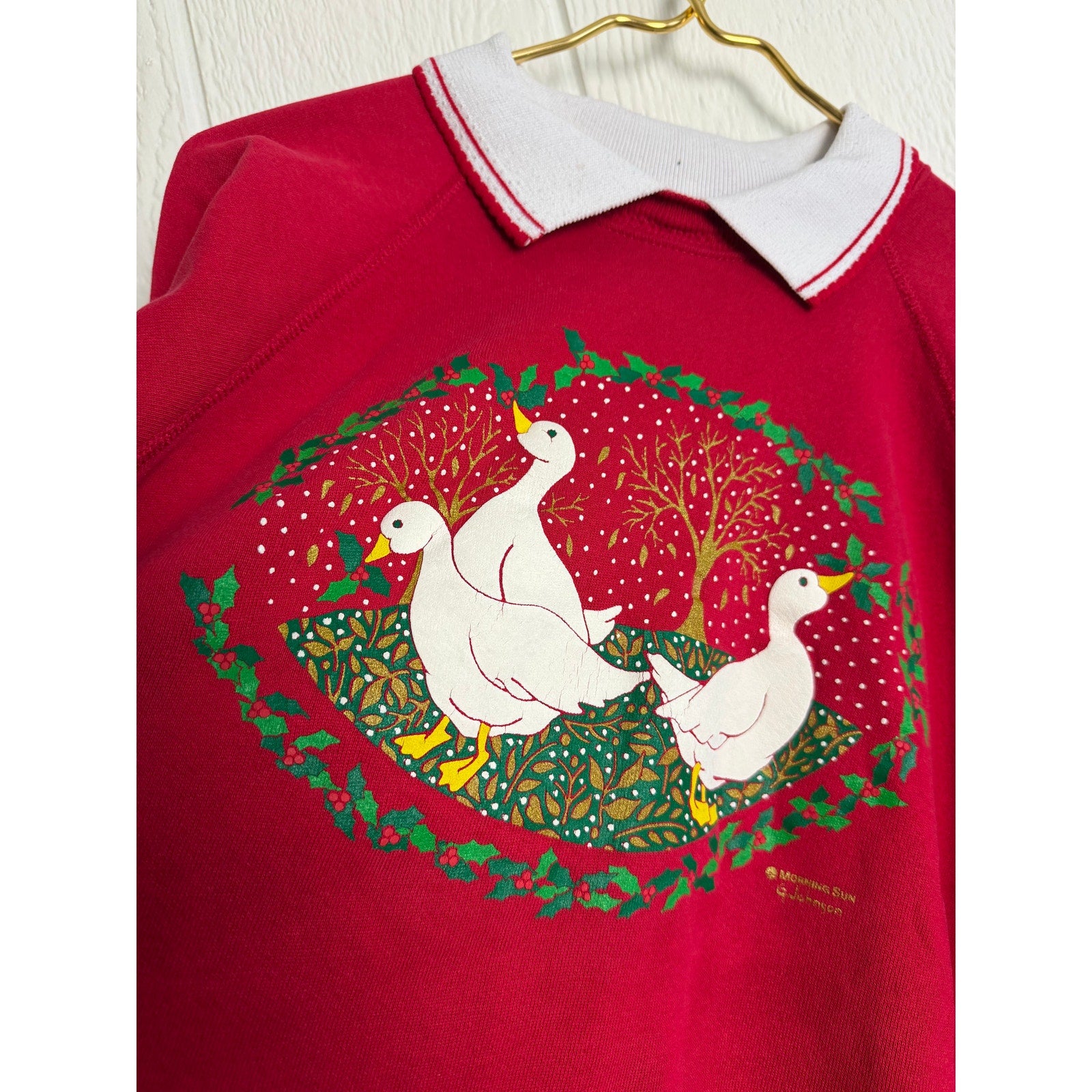 Vintage 90s Morning Sun Goose Collar Sweater XL Red Made in USA