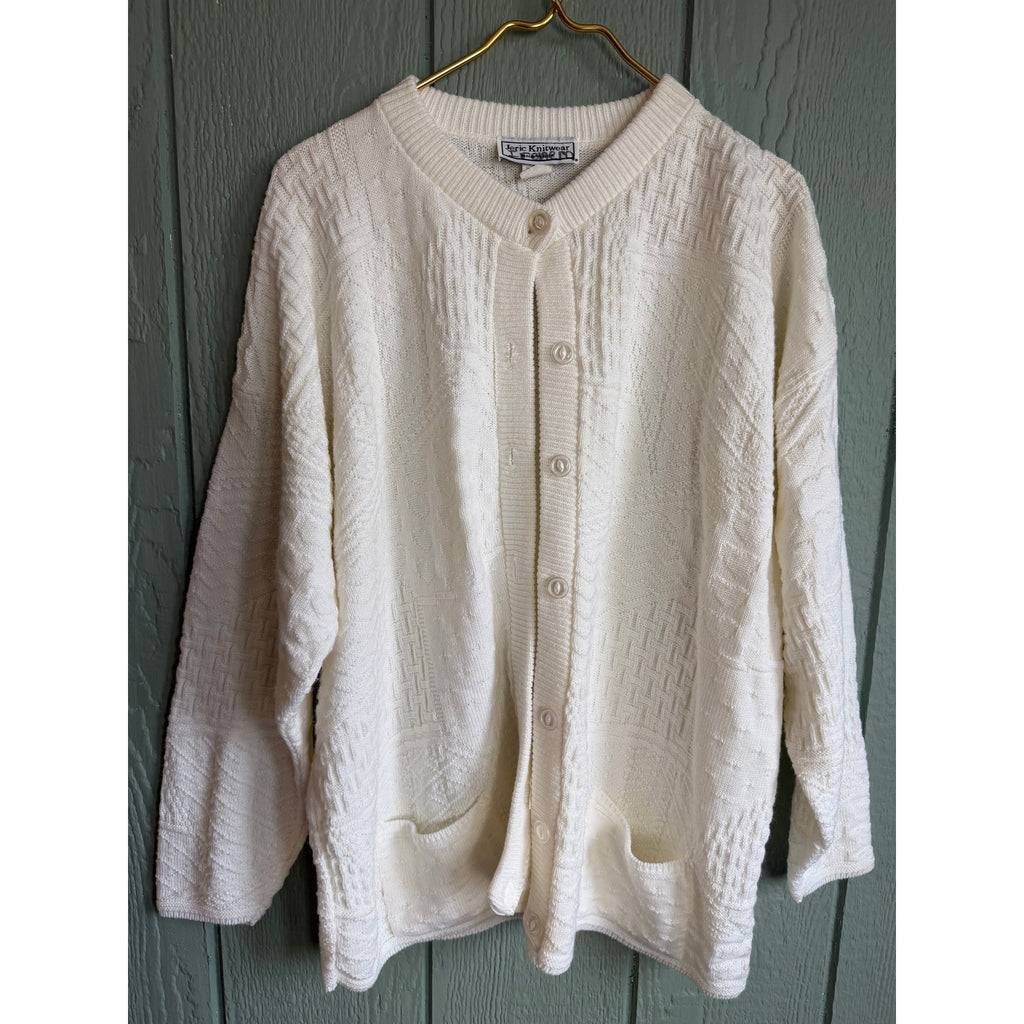 Vintage Jeric Knitwear White Textured Cardigan Made in USA 90s Chunky Knit