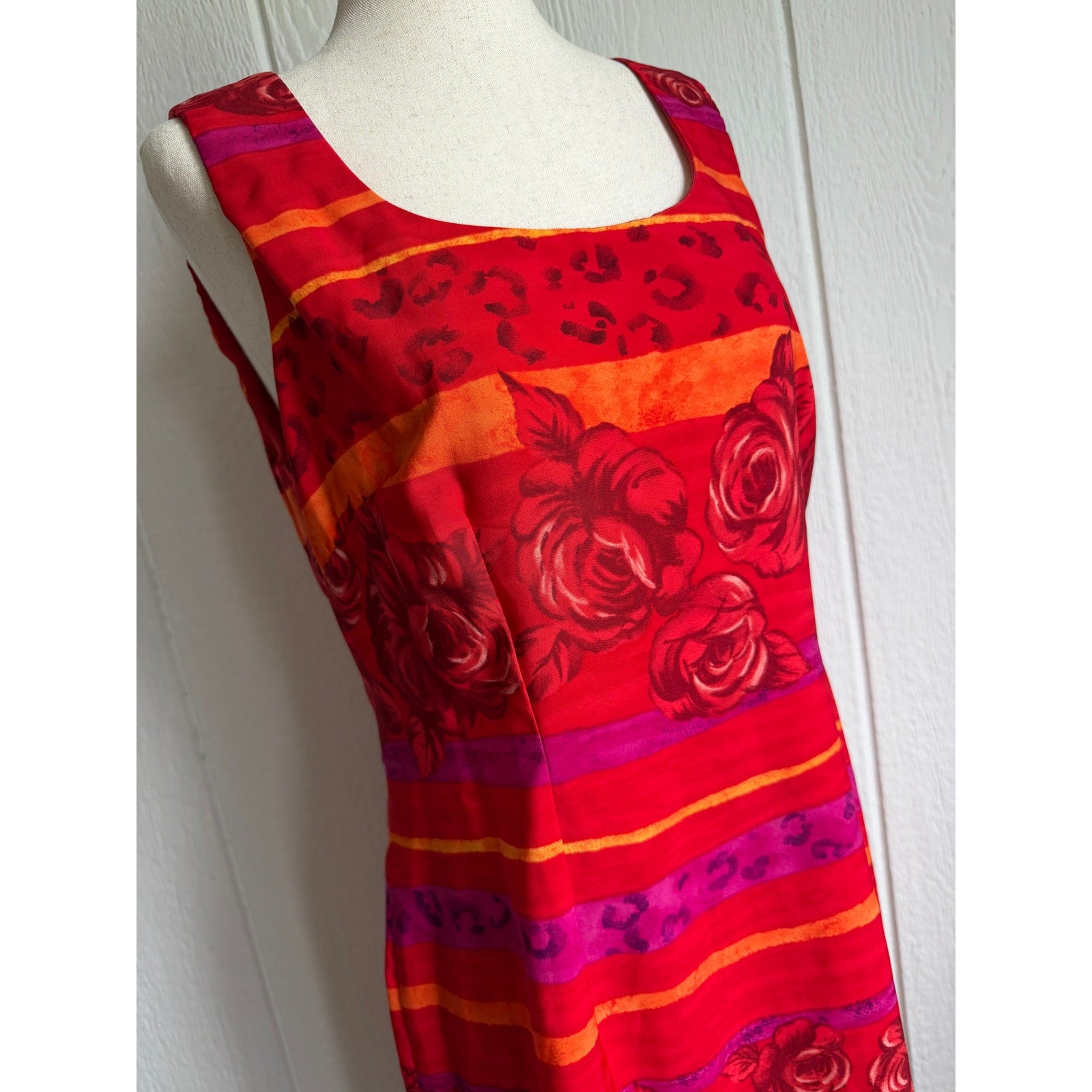 Vintage 90s Jessica Howard Floral Dress Size 10 Rose Print Sleeveless Midi