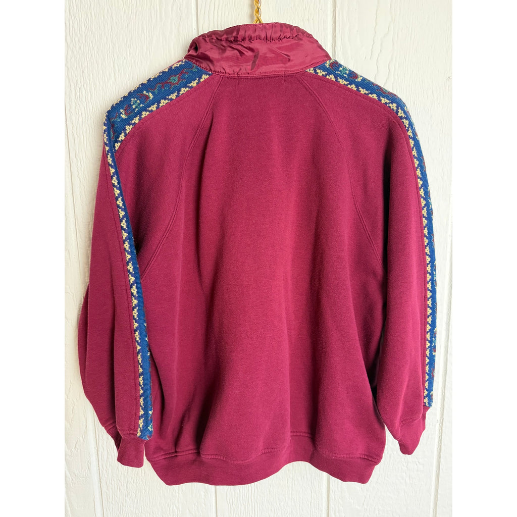 Vintage 90s Chinawear Quarter Zip Sweatshirt Burgundy Fleece Lined Size