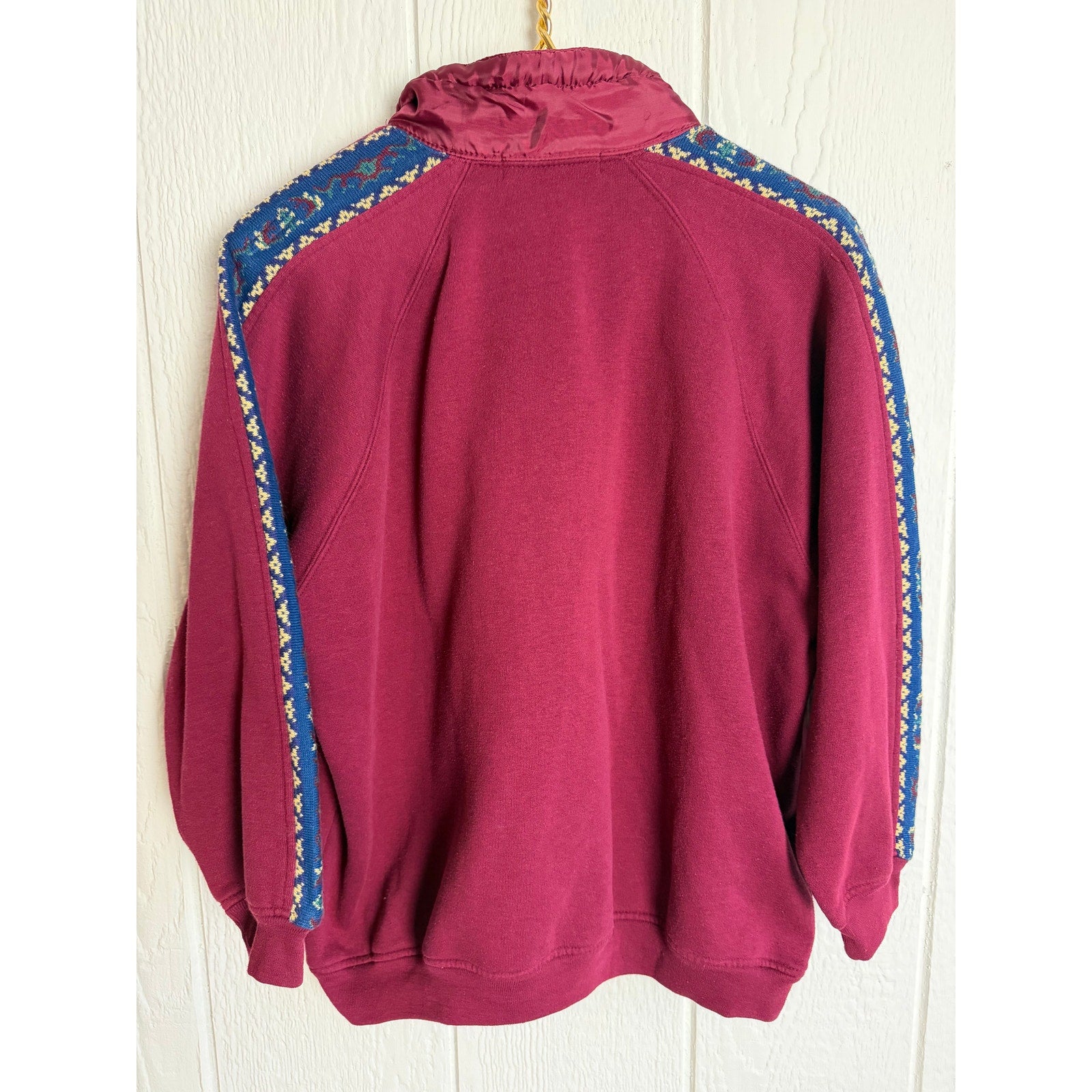 Vintage 90s Chinawear Quarter Zip Sweatshirt Burgundy Fleece Lined Size