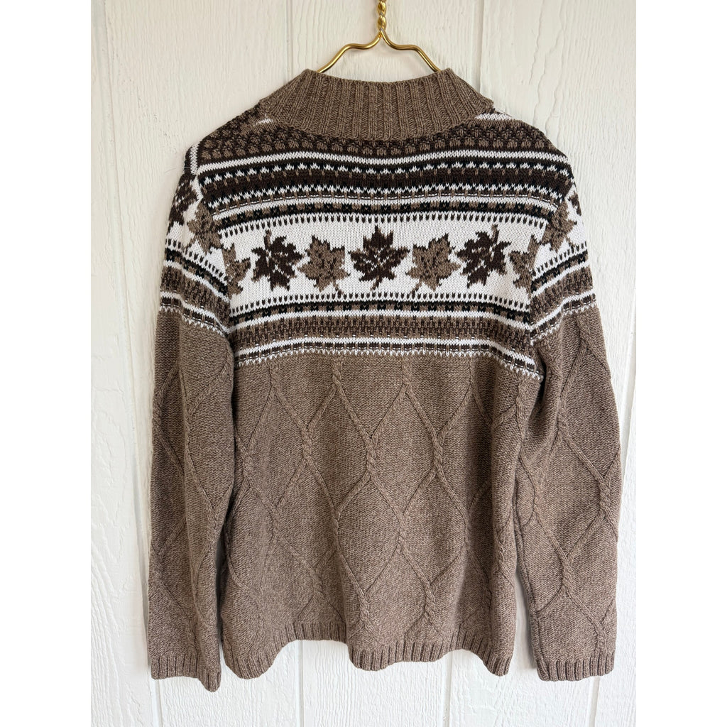 Vintage Northern Reflections Cable Knit Sweater Maple Leaf Fair Isle Mock Neck