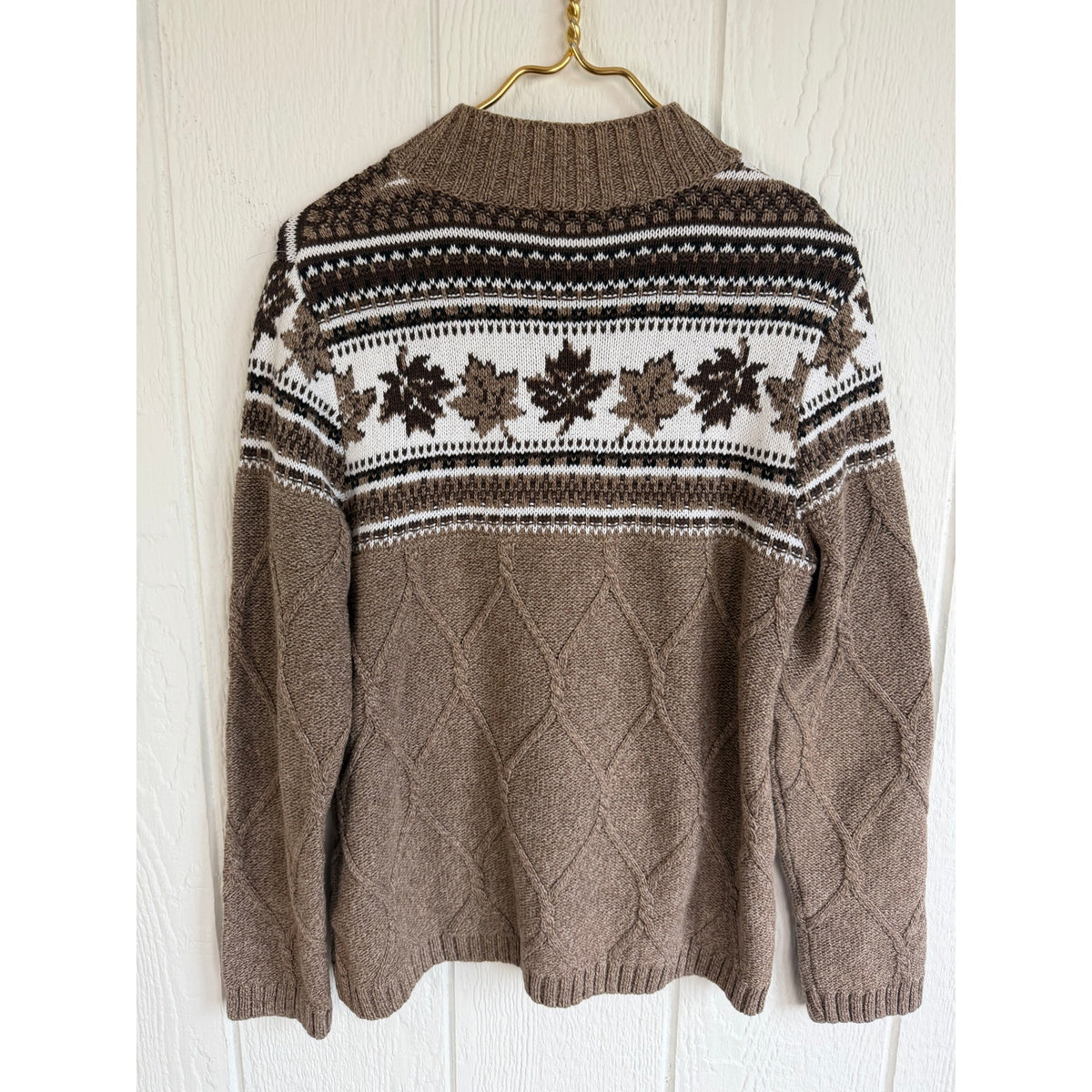 Vintage Northern Reflections Cable Knit Sweater Maple Leaf Fair Isle Mock Neck