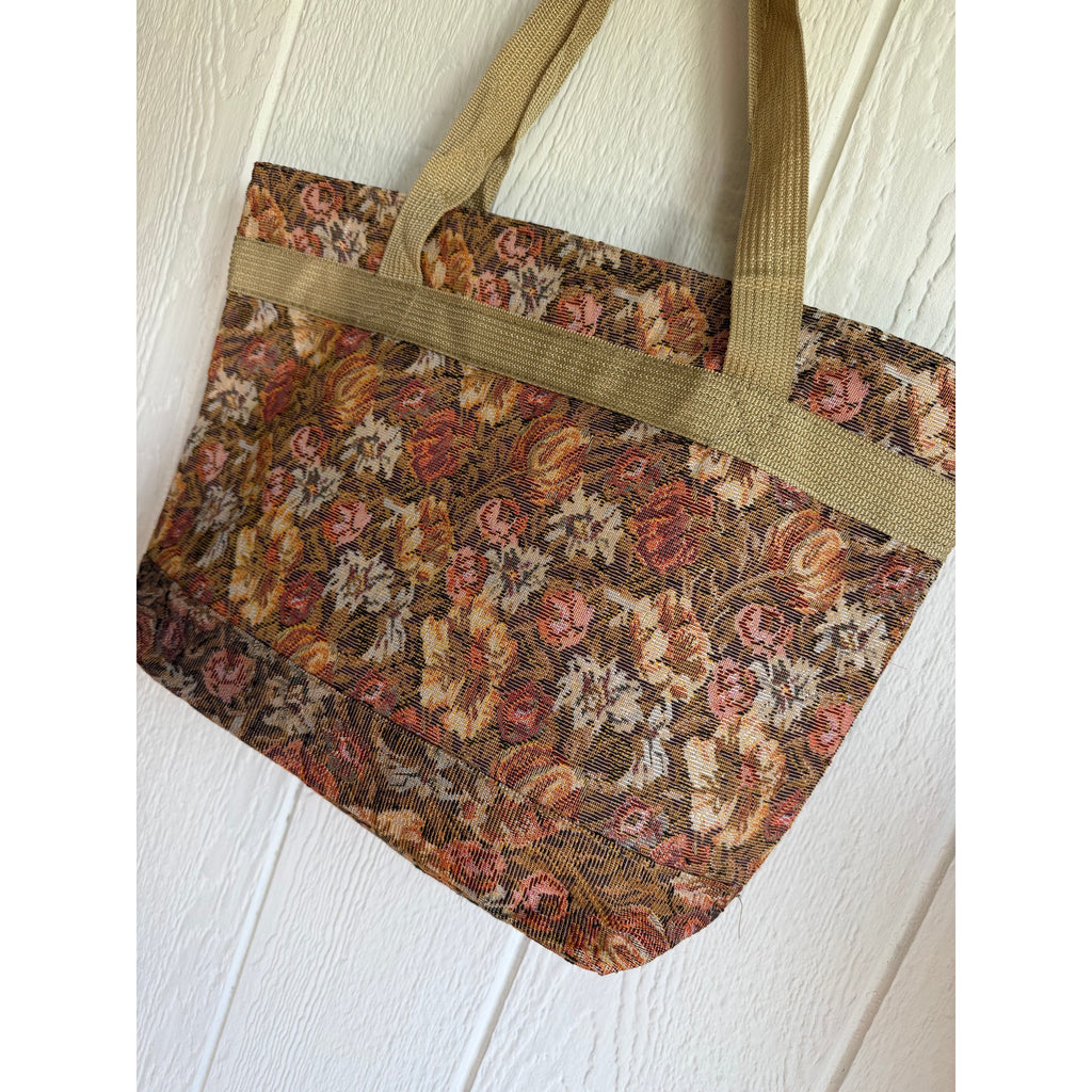 Vintage Floral Tapestry Tote Bag Large Boho Market Bag Zip Pocket Carryall