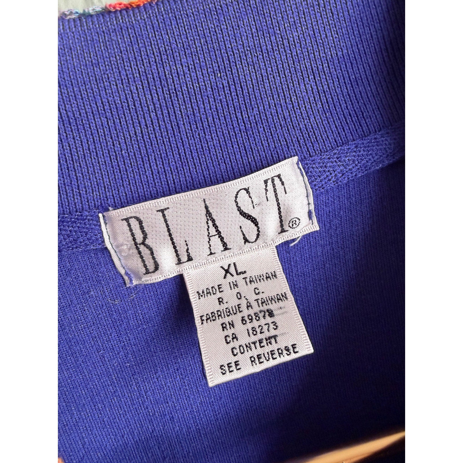 Vintage BLAST Embroidered Ribbed Pullover Sweatshirt XL Purple Floral V-Neck 90s