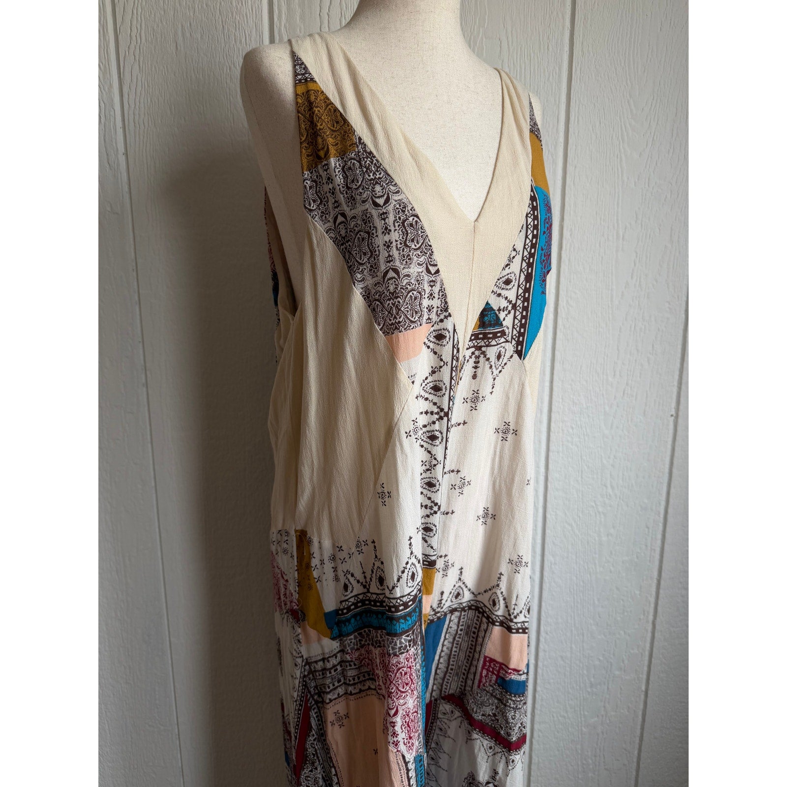 Free People All Patched Up Jumpsuit, XS Oversized Boho Vintage