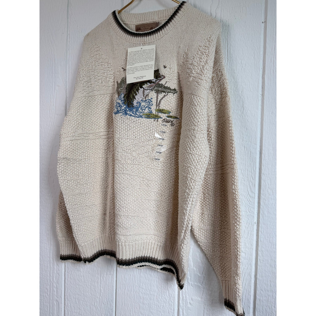 NWT Vintage Shenandoah Sweater Large Largemouth Bass Knit Crewneck Cotton USA