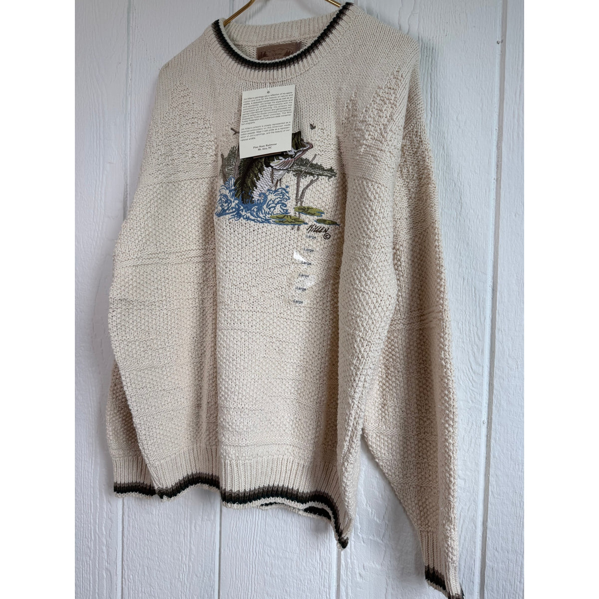 NWT Vintage Shenandoah Sweater Large Largemouth Bass Knit Crewneck Cotton USA