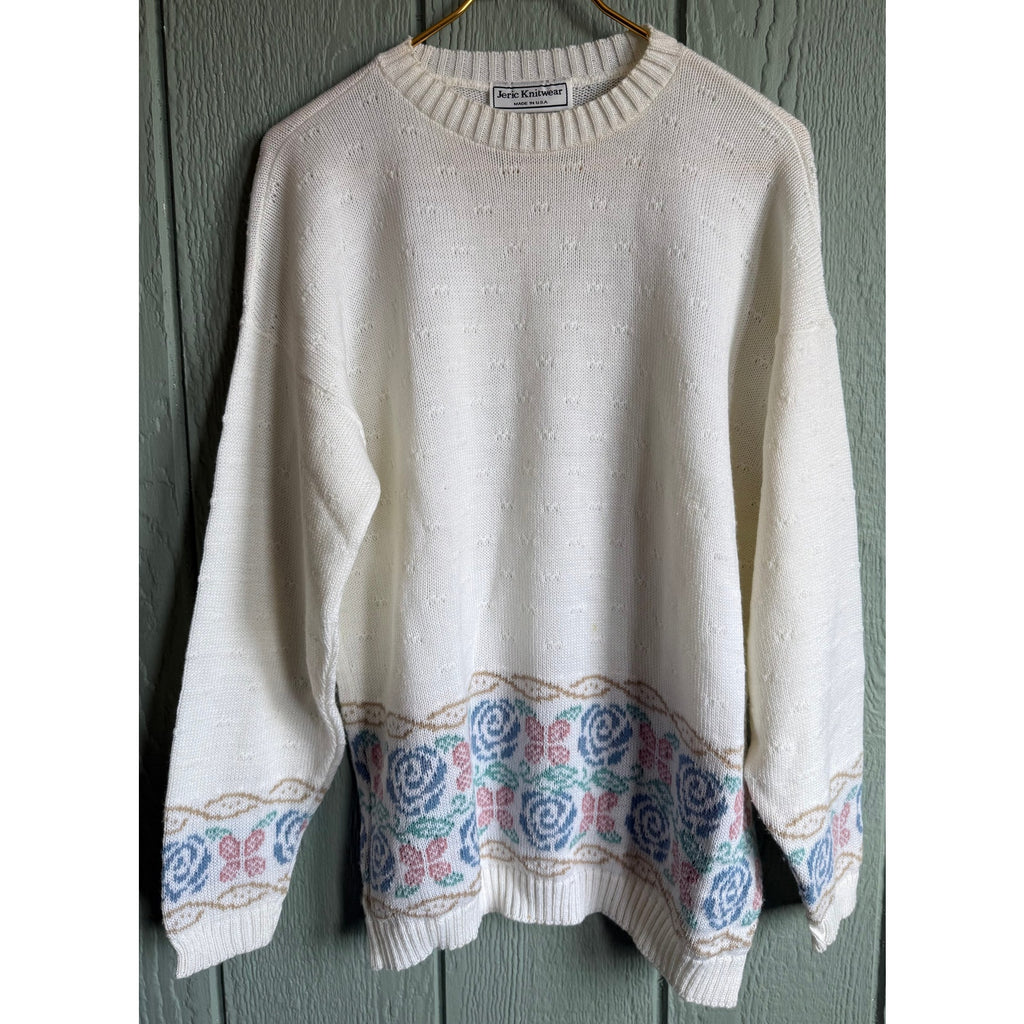 Vintage Made In USA Knit Butterfly Floral Knit Sweater
