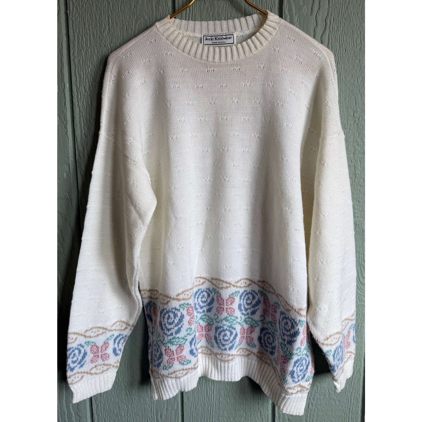 Vintage Made In USA Knit Butterfly Floral Knit Sweater