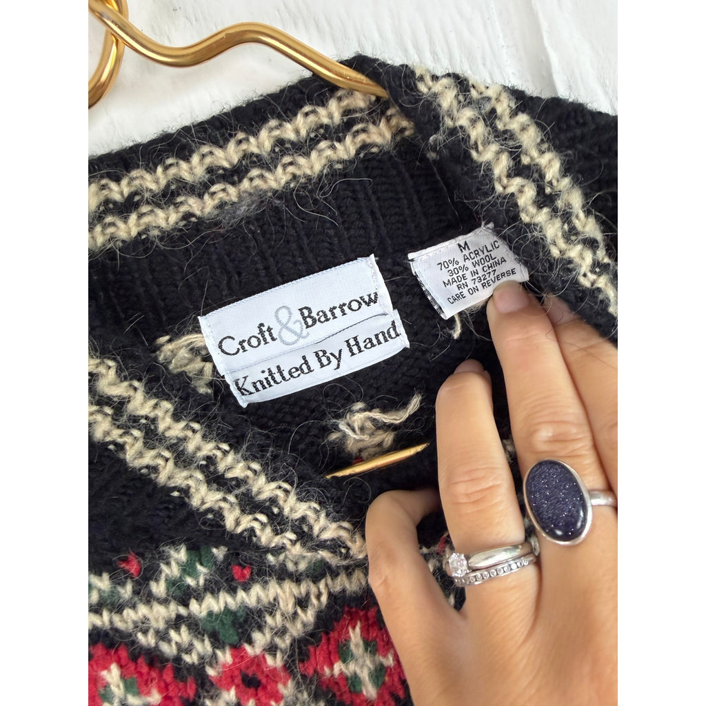 Vintage Croft & Barrow Hand Knit Wool Sweater M Fair Isle Nordic Chunky