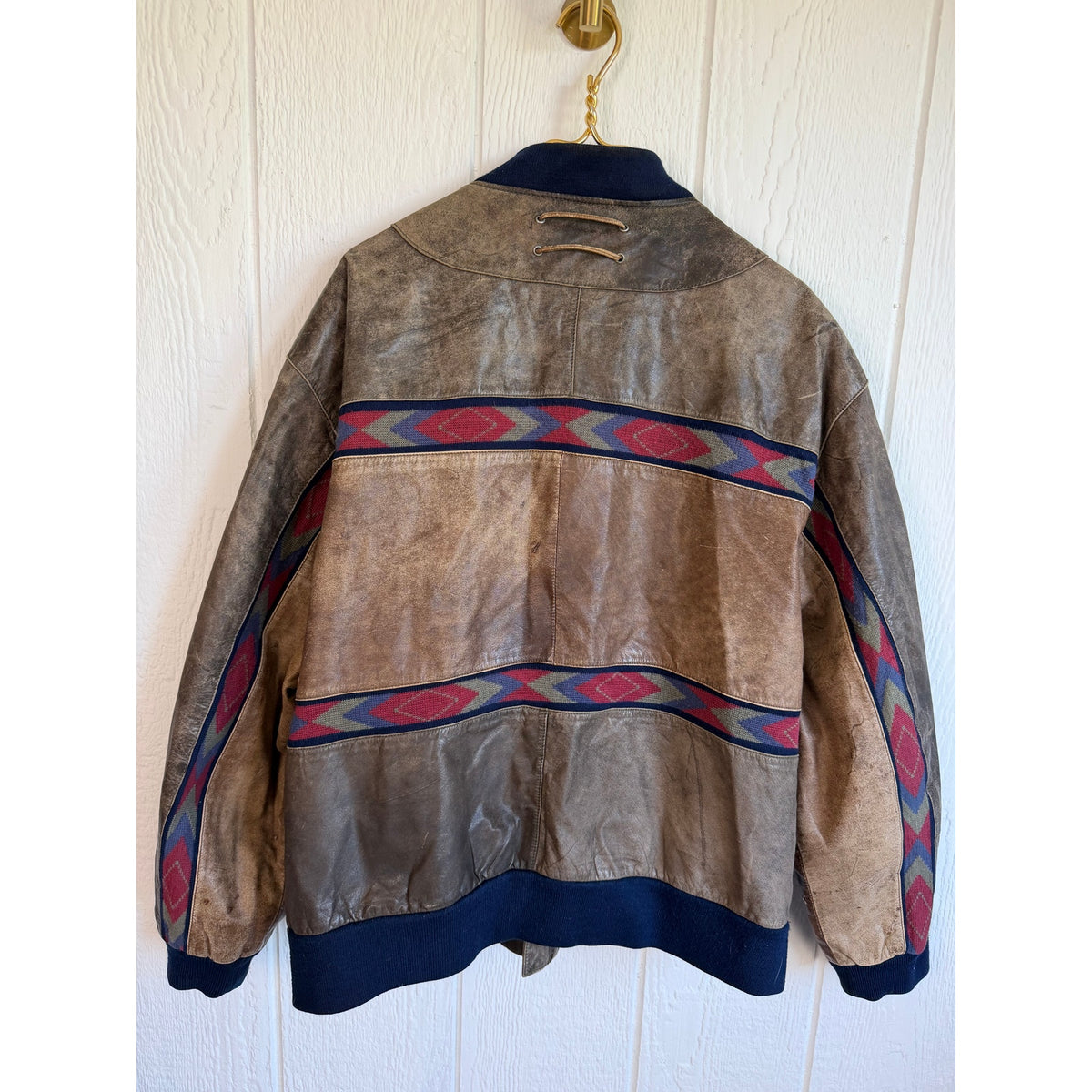Vintage Leder Rude Peter Lukas Leather Bomber Jacket 58 Aztec Nautical German