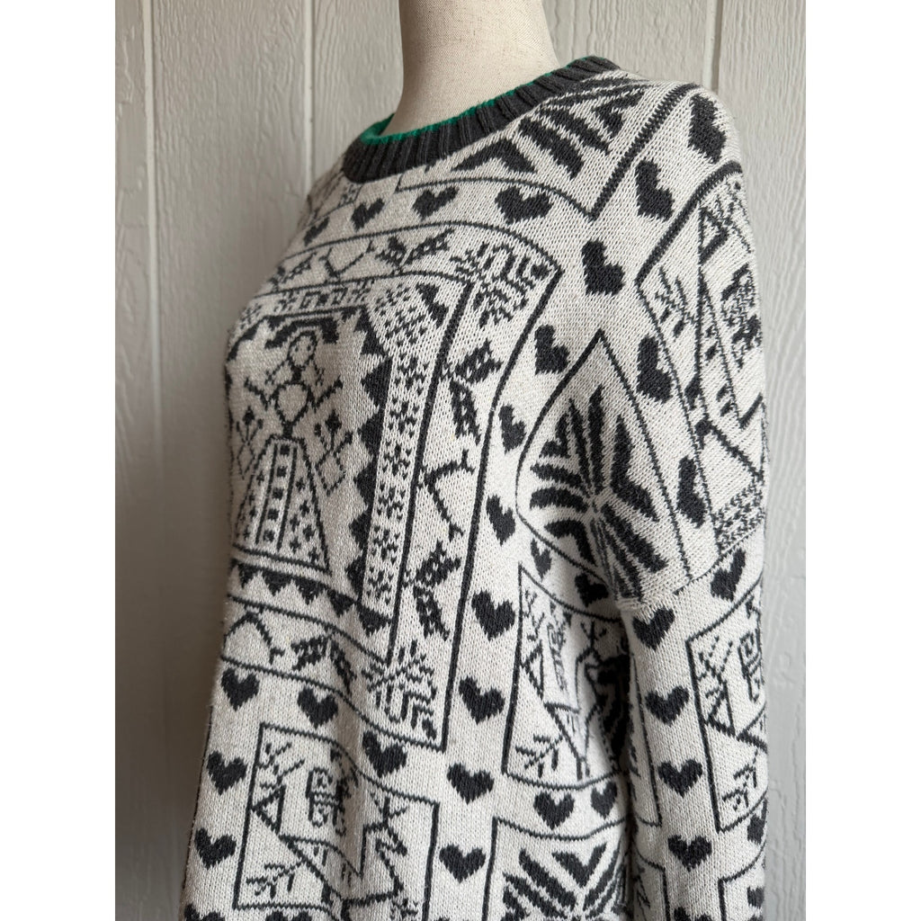 Vintage Cabin Creek Petite Sweater Large Petite Made USA Nordic Folk Heart Knit
