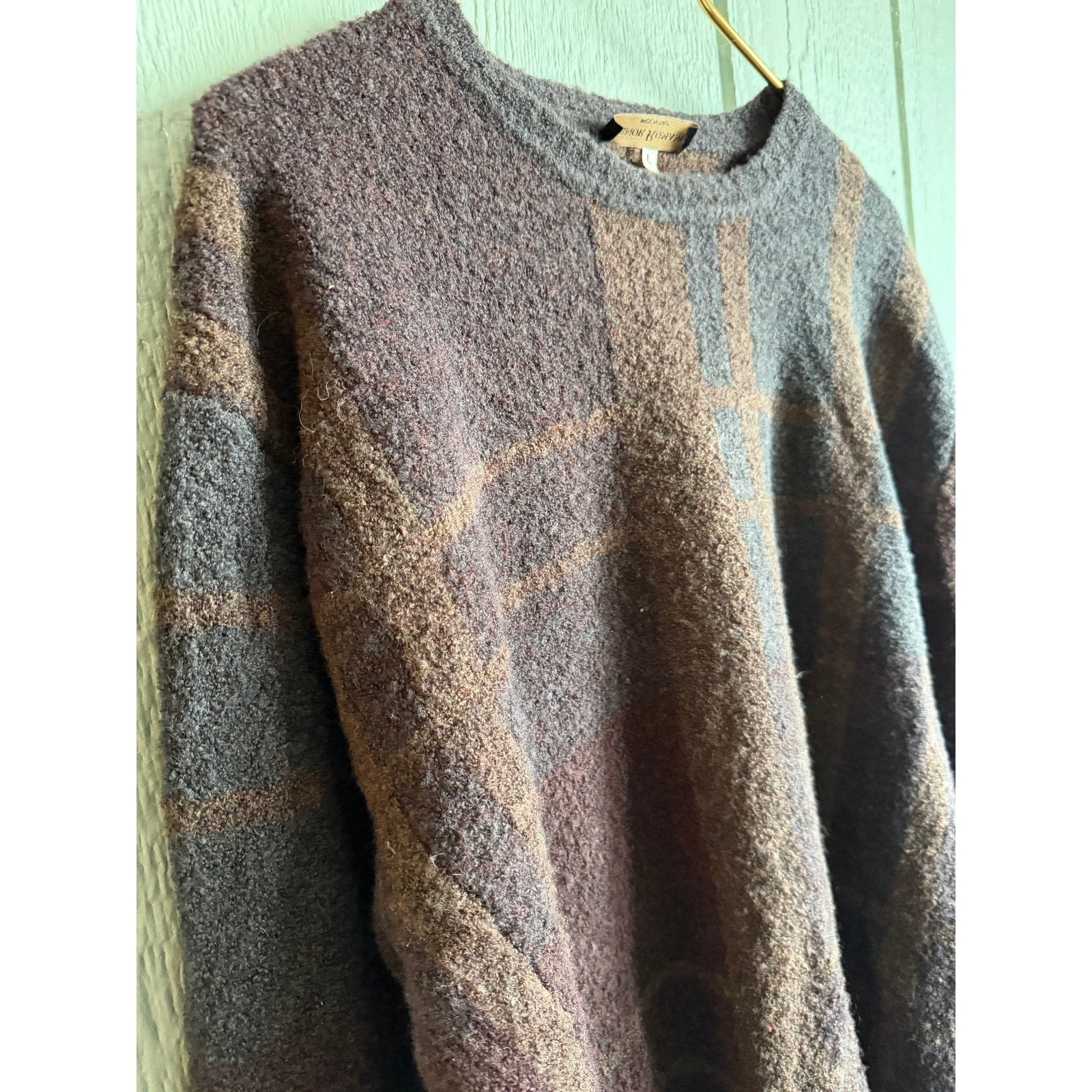 Vintage Italian Wool Blend Plaid Sweater, Lenor Romano LG