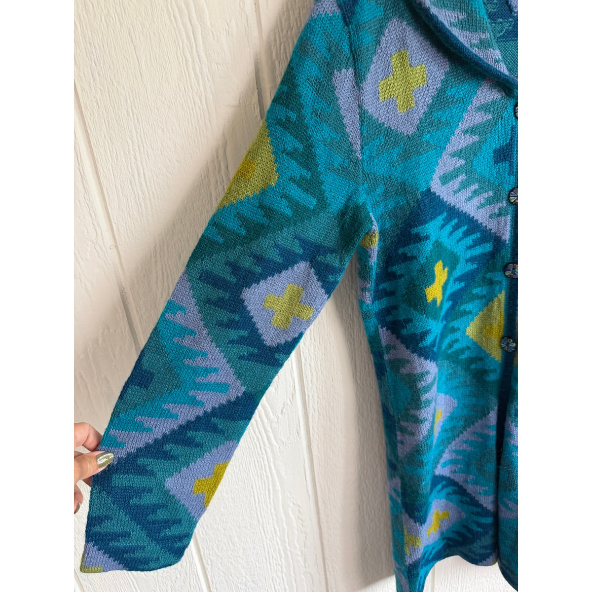 VTG Peruvian Alpaca Wool Tey Art Peru Long Cardigan Medium Sweater Southwestern