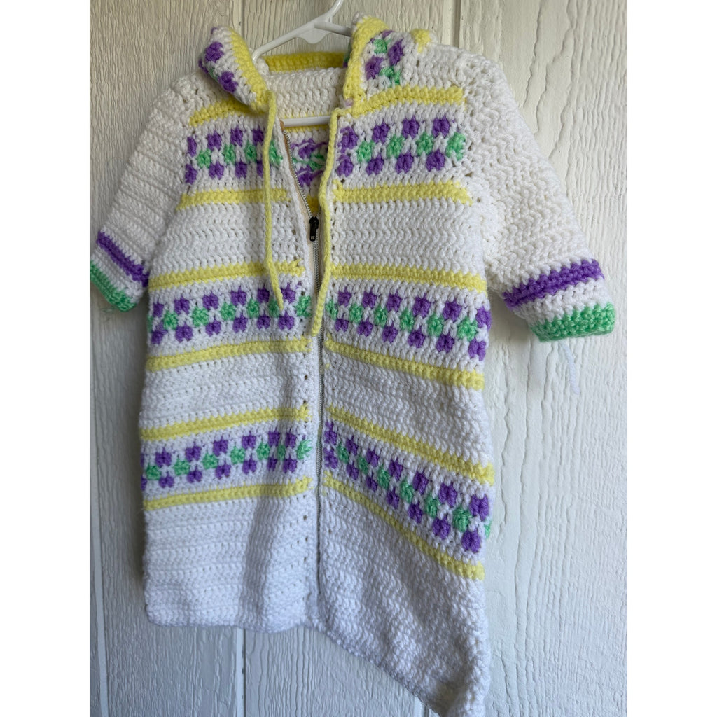 Vintage Handmade Crochet Hooded Sweater Coat Children's Zip Front