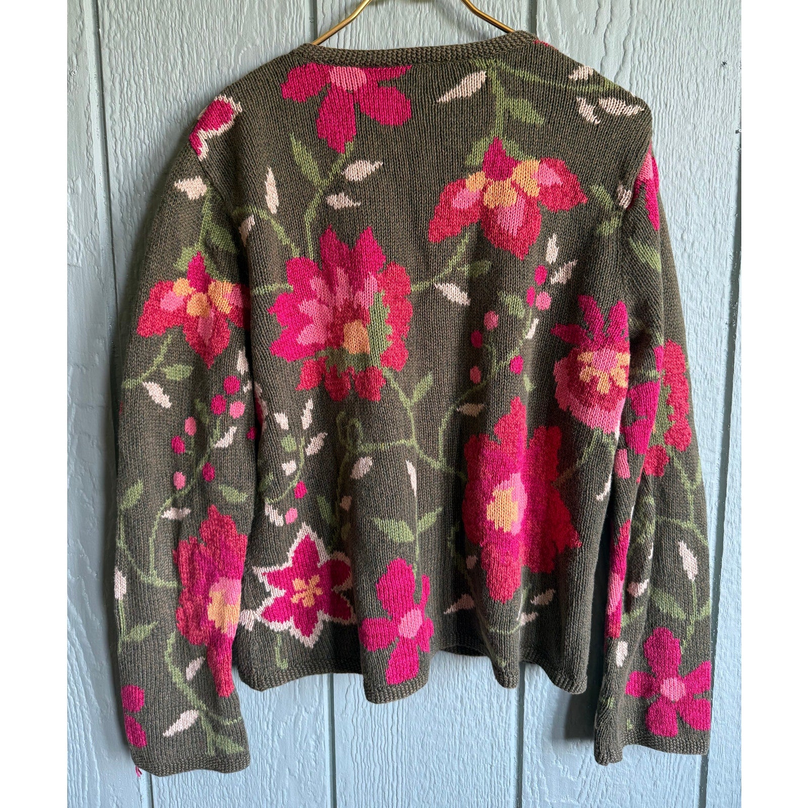 Vintage Floral Spring Knit Cardigan, Large