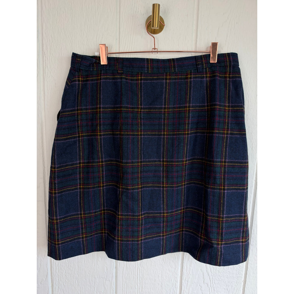 Vintage Woolrich Plaid Wool Skirt Size 18 Navy Green Tartan Pleated Preppy