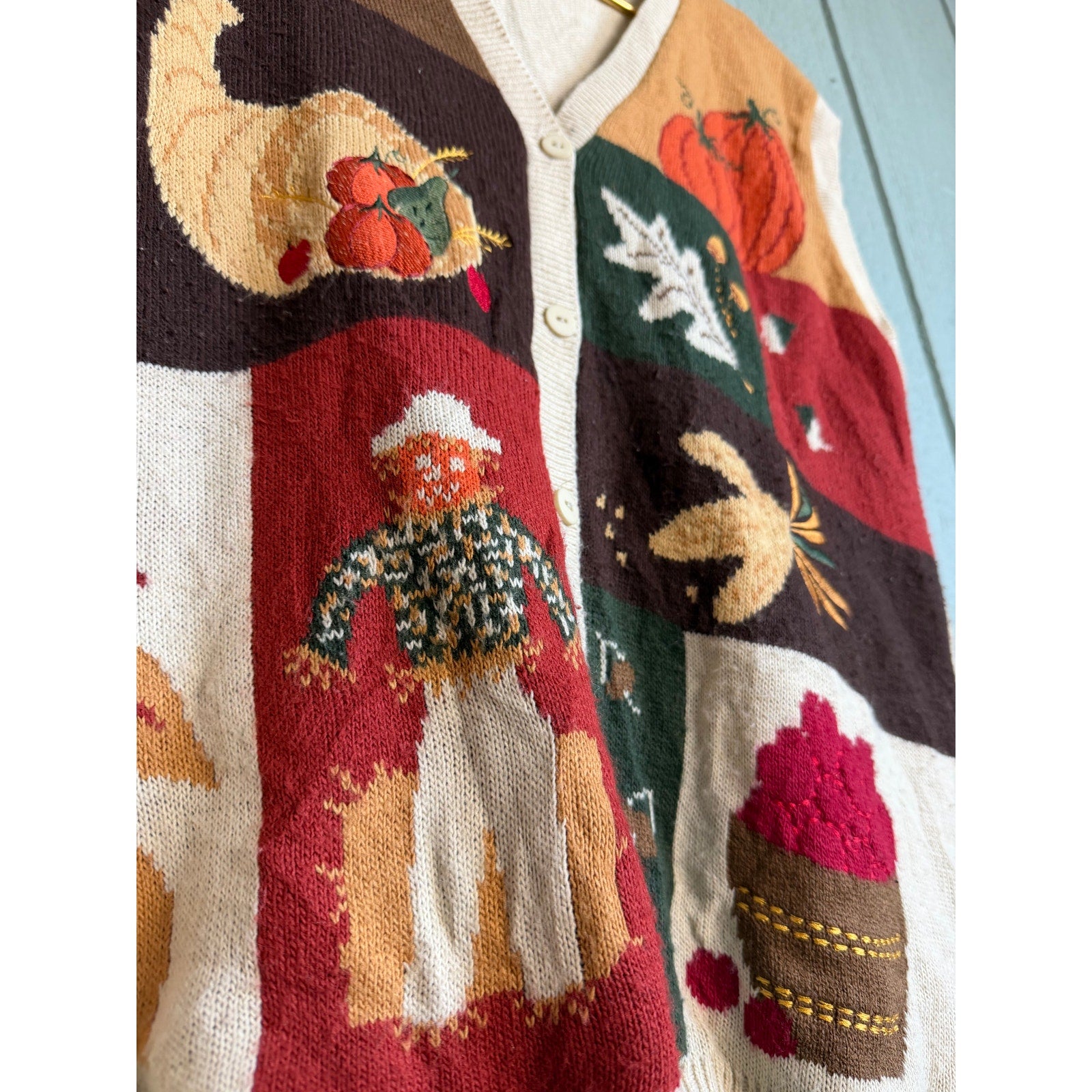 Vintage Fall Patchwork Knit Vest – 90s Harvest Theme USA XL
