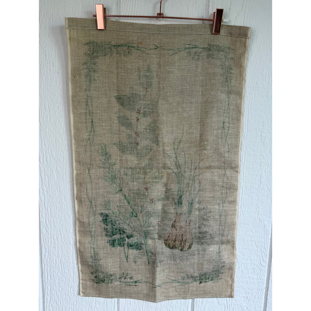 Vintage Botanical Herbs Linen Tea Towel Kitchen Wall Hanging Bay Rosemary Thyme