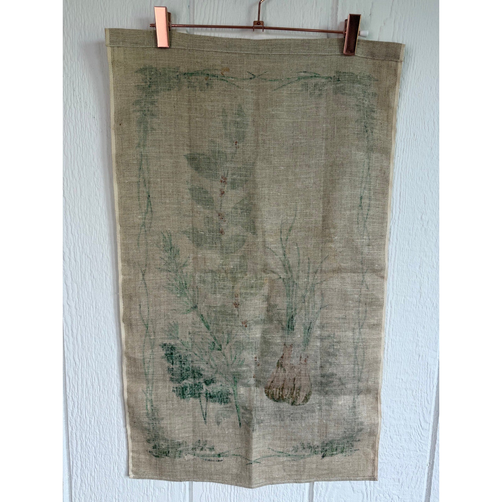 Vintage Botanical Herbs Linen Tea Towel Kitchen Wall Hanging Bay Rosemary Thyme