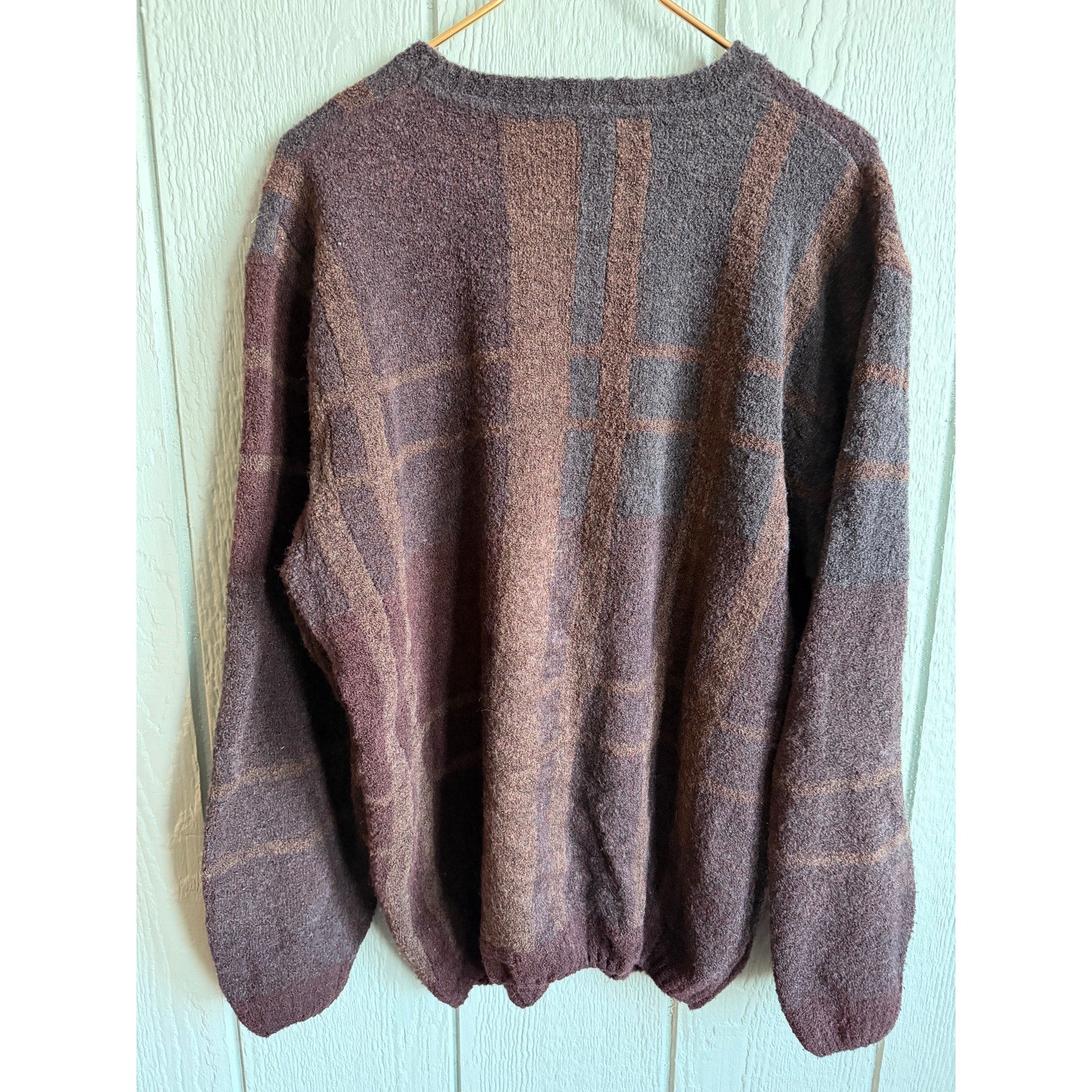 Vintage Italian Wool Blend Plaid Sweater, Lenor Romano LG