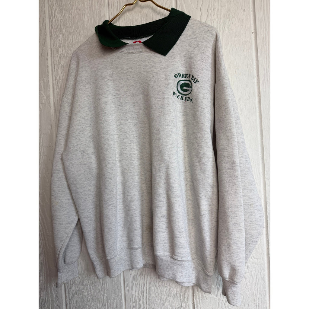 Vintage 90s Green Bay Packers Collared Pullover Sweatshirt, Size Large