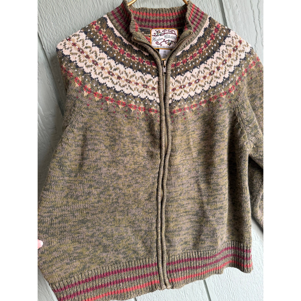 Vintage Heirloom Collectibles Fair Isle Zip Sweater Wool Blend Nordic Jacket M