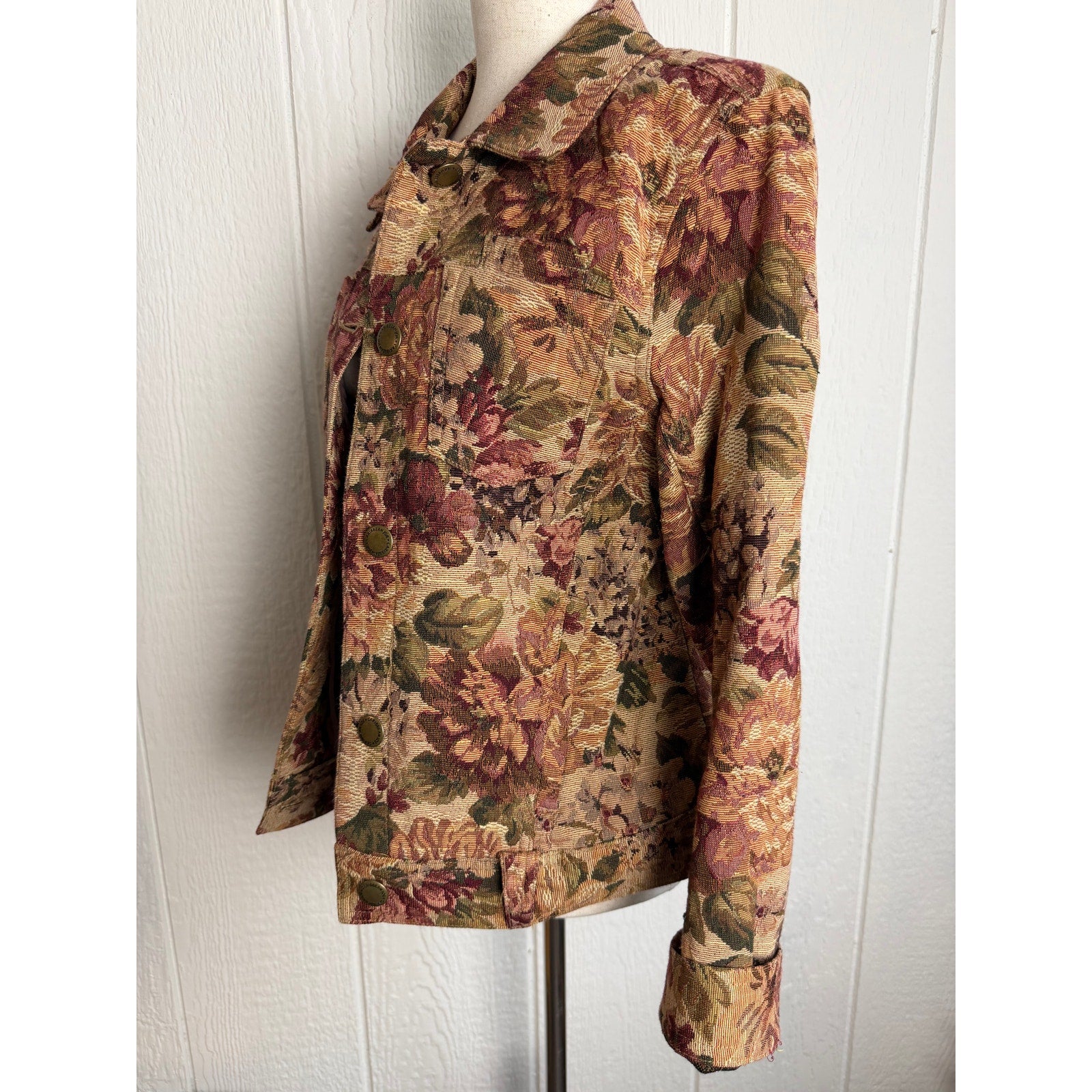 Vintage Floral Tapestry Jacket Cottagecore Boho Button Front Jacket Women Medium