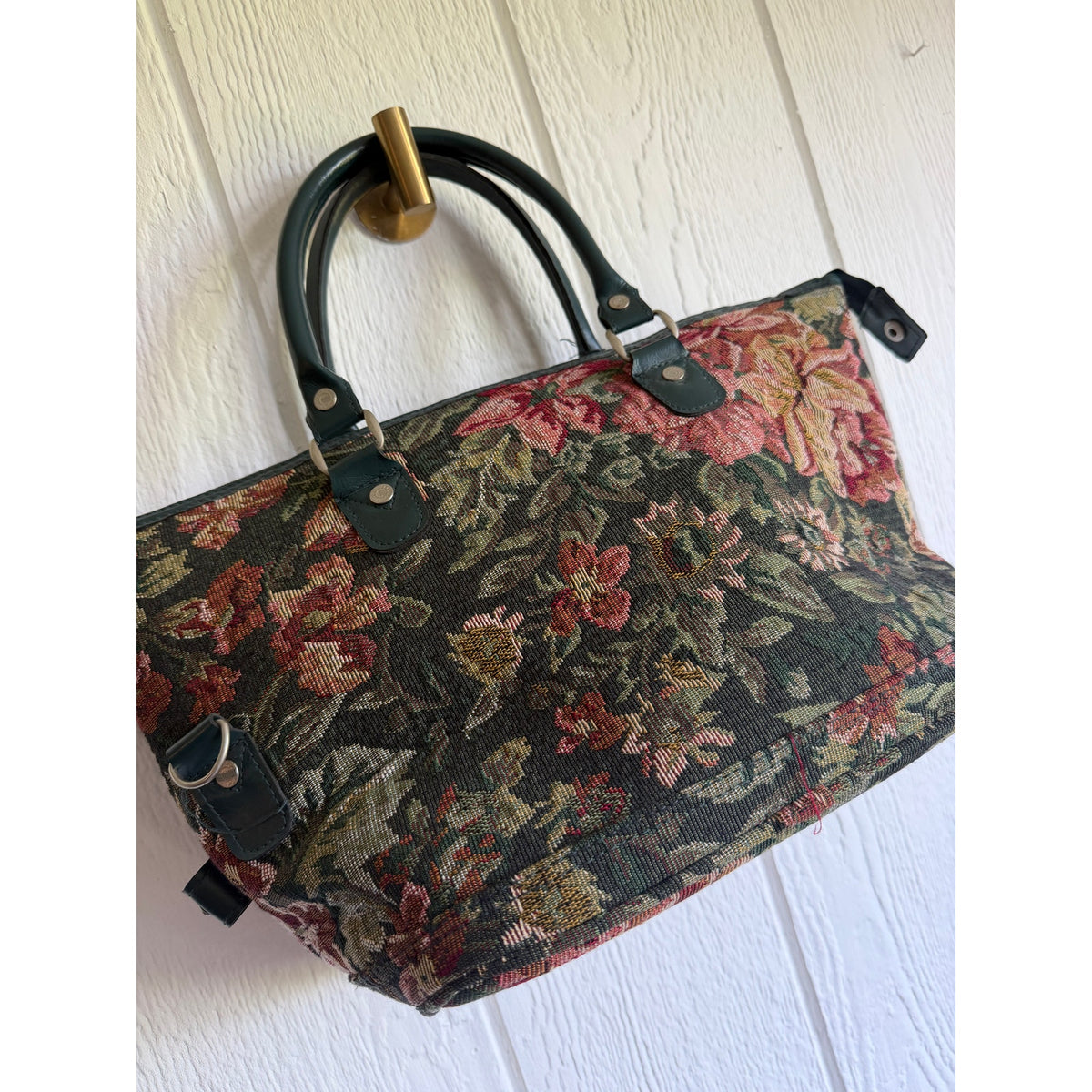 Vintage American Flyer Floral Tapestry Carpet Bag Weekender Duffel Travel Bag