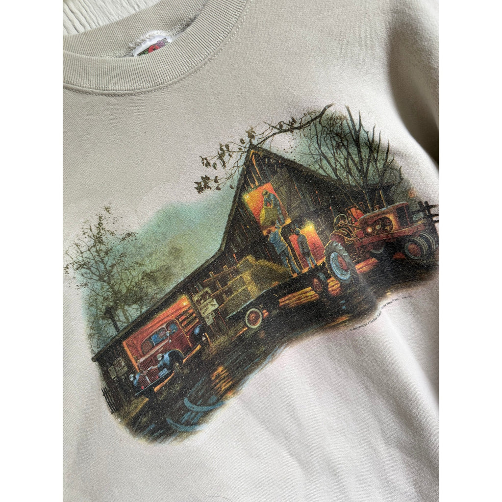 Vintage Farm Barn Crewneck Sweatshirt Large Heavy Cotton Rustic Country Graphic
