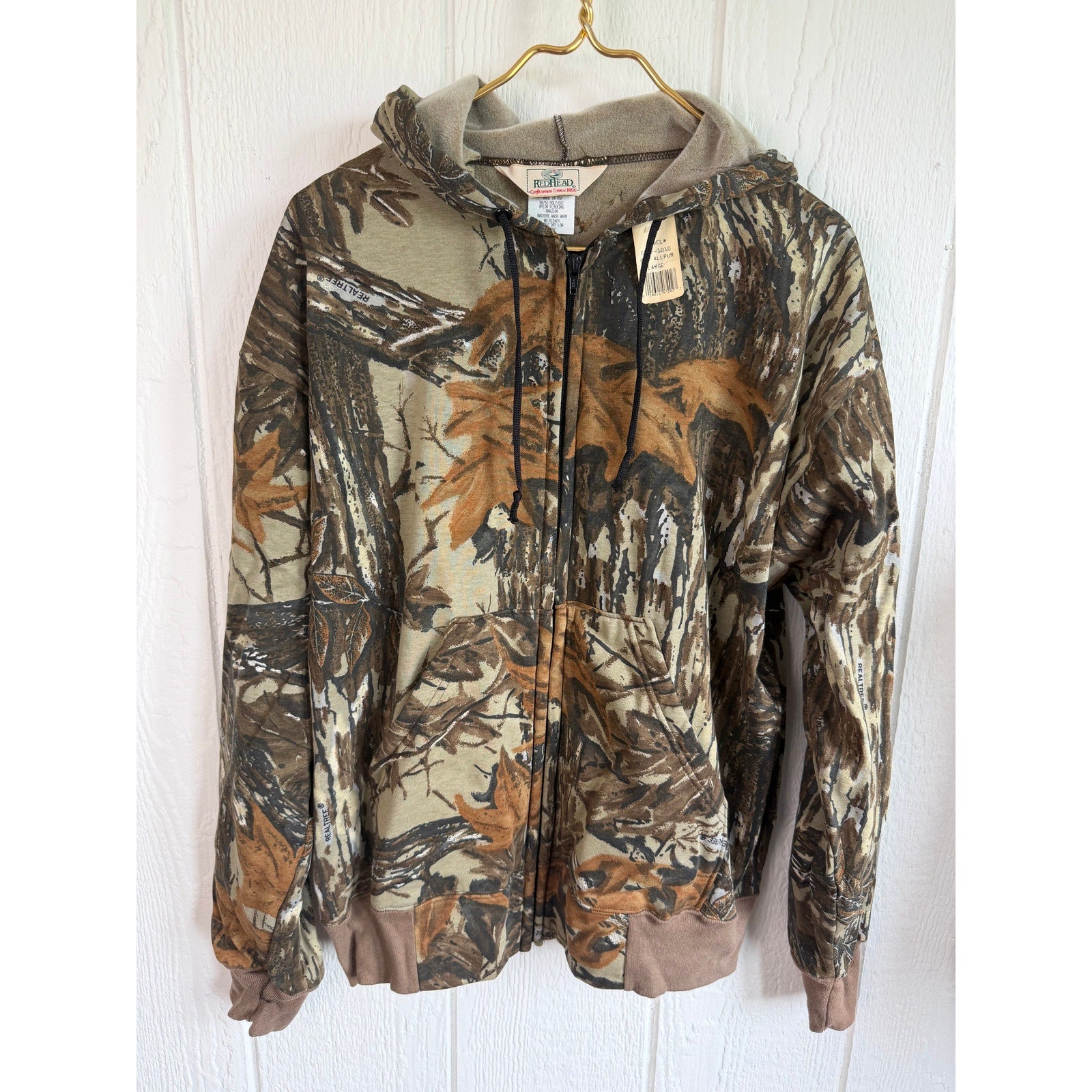 NWT Vintage Camo Made In USA Realtree Zip Up Redhead, Large